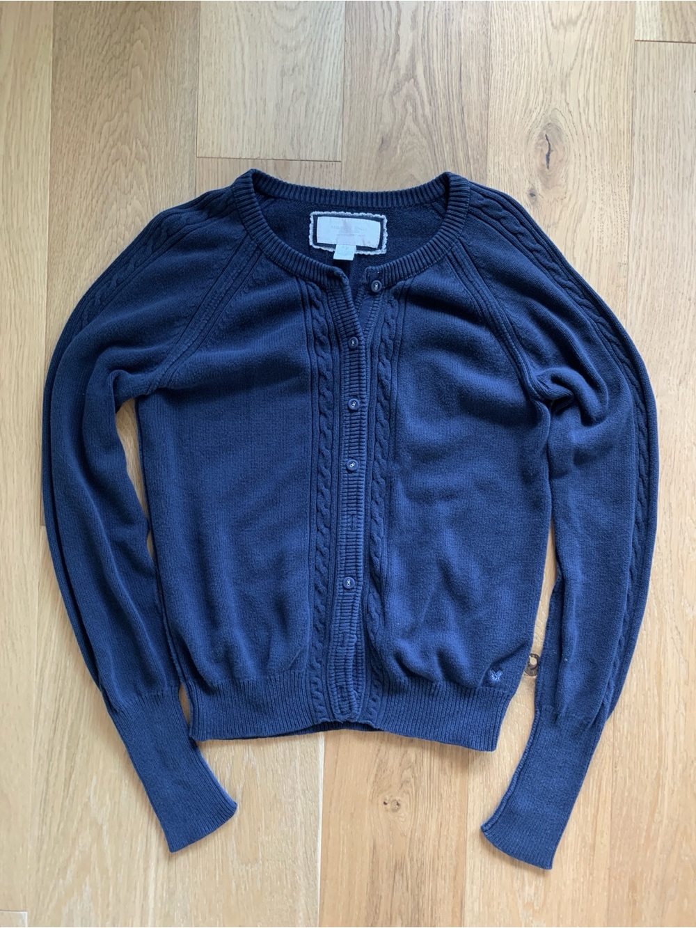 American Eagle Outfitters Navy Cable-Front Button Cardigan